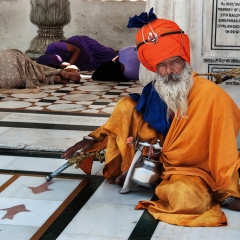 Guard at the Golden Temple, India